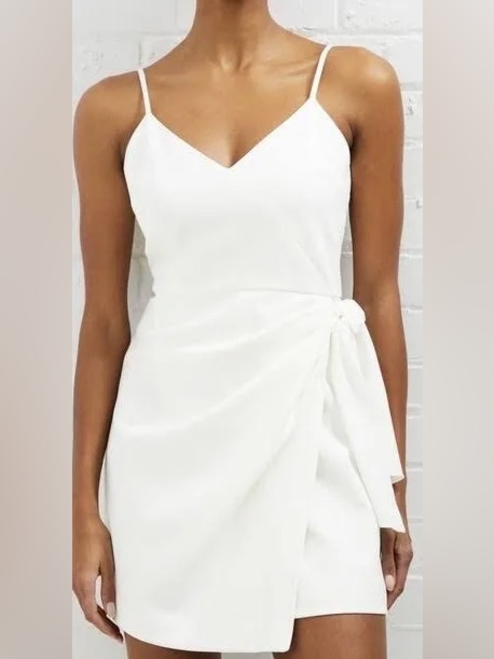 French Connection Whisper Faux Wrap Mini Dress in Summer White